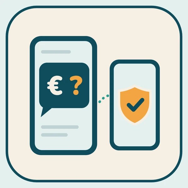 Un teléfono con un mensaje que pide dinero y otro con un escudo ámbar: antes de pagar, llama a esa persona por teléfono.
