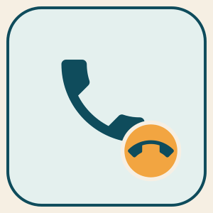 Un auricular de teléfono con un círculo ámbar que muestra un auricular colgado: cuelga y llama tú mismo.